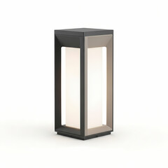 A sleek modern lamp with rectangular shape and soft light stands alone