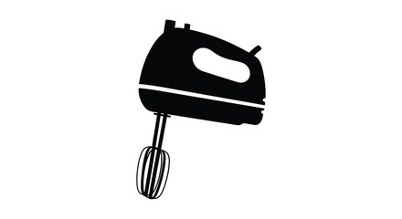A minimalist black silhouette of a handheld electric mixer against a stark white background conveying simplicity high quality © Kuntol02