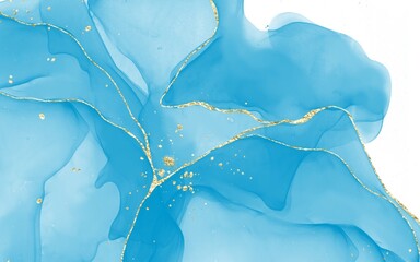 Blue Alcohol Ink Abstract Background with Gold Glitter Veins