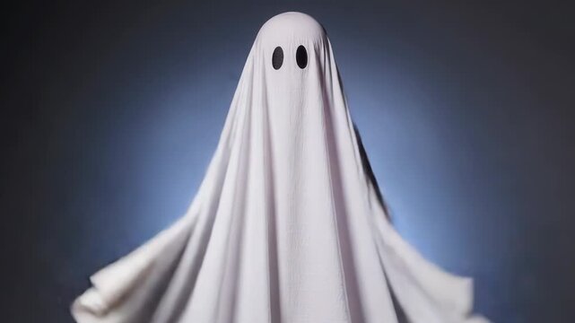 Person In Ghost Costume On Blue Background