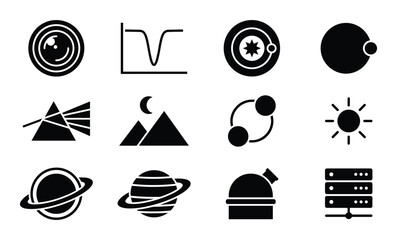 Astronomy and celestial observation icons depicting planets and stars for space science research data © GoDesigner