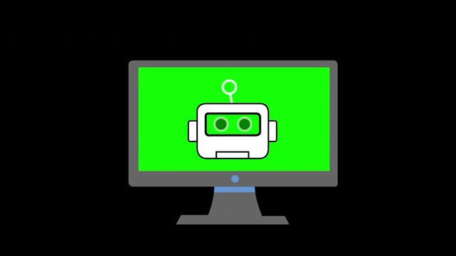 AI Robot Displayed on Computer Monitor Screen &ndash; Artificial Intelligence Technology Concept
