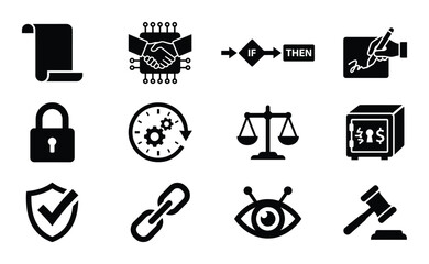 Fototapeta premium Scroll handshake deal concept agreement if then safe and link thin line glyph vector icon set