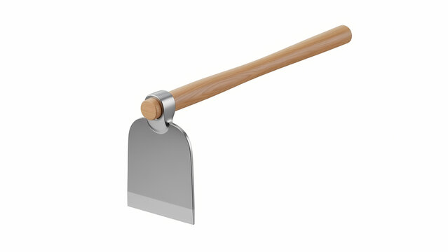 A silver shovel with a wooden handle viewed from the side on a transparent background