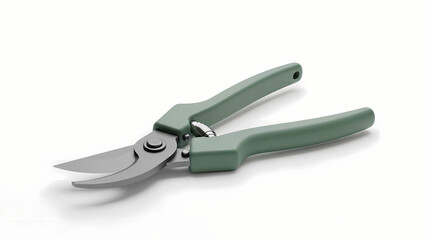 Obraz premium A pair of green handled pruning shears on a white surface