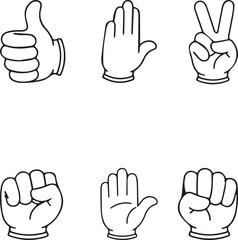 Fototapeta premium A set of six different hand gestures on a white background 
