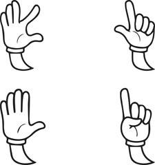 Fototapeta premium An illustration of four cartoon hands displaying different gestures on a white background 