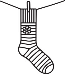 Striped Sock Icon Line Art Illustration with Flower Design for Clothing and Apparel