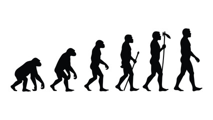 Evolution of humans depicted through a series of silhouettes isolated on white background, Vector © SILHUETTECHEMBER