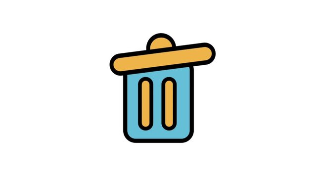Trash Bin Icon Animation. Blue trash bin icon for deleting files, removing unwanted data, and digital cleaning or recycling actions.