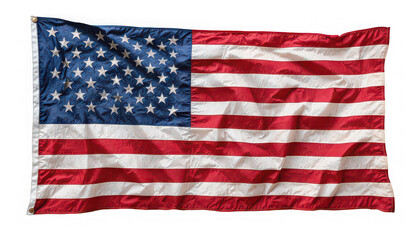 Obraz premium Waving and slightly weathered united states flag featuring fifty white stars on a blue field and alternating red and white stripes depicted against a dark background