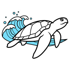 Naklejka premium Sea Turtle Swimming in Ocean Waves