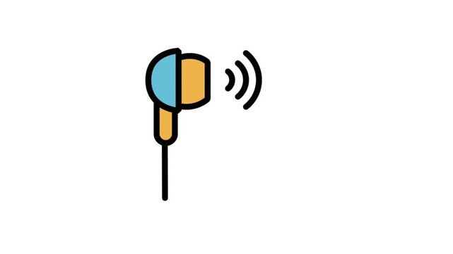 Earbuds Or Earphones Motion Icon. Modern earbud icon animation for music, audio, podcast, call settings, and personal listening devices.