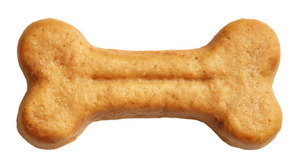 Traditional dog bone shaped cookie with golden brown color and texture, isolated on transparent background