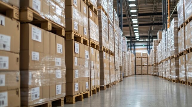 A warehouse full of stacked boxes ready for shipment reflecting the growing consumer demand in e-commerce