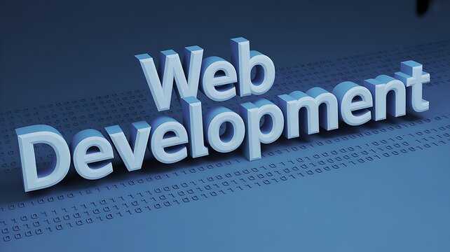 Modern web development 3d text design concept on blue background
