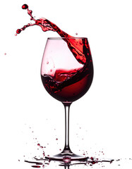 Red wine splashing into a glass isolated on transparent background