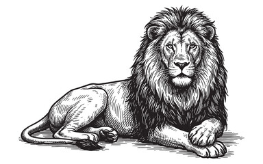 lion resting on the ground vintage engraving illustration © trianatio