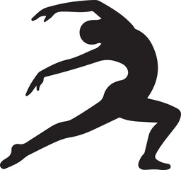 Fototapeta premium Dynamic Modern Dance Leap Silhouette, Black silhouette of a dancer in an expressive deep lunge leap, symbolizing strength, flexibility, and contemporary performance art.