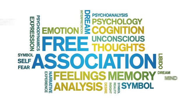 Free Association animated word cloud-text design animation tag kinetic typography seamless loop.