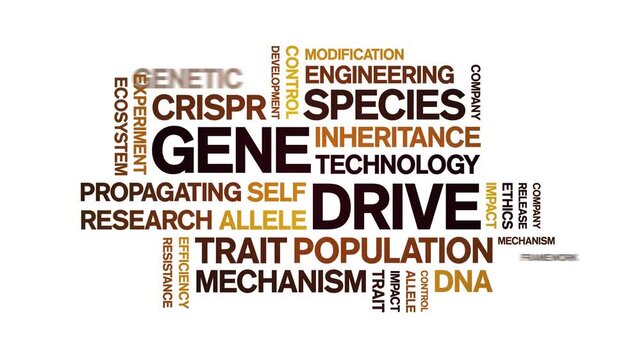 Gene Drive animated word cloud-text design animation tag kinetic typography seamless loop.