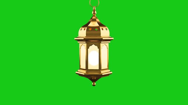 3D Golden Ramadan Lantern &ndash; Green Screen & Black Background Loop