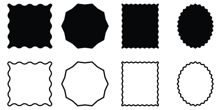 Rectangle, circle shape frame with wavy zig zag edge.   Zig zag edge circle, square, rectangle, round shape collection. eps 10