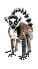 Cute Baby Lemur with Curled Tail on White Background