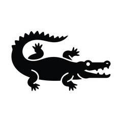 Obraz premium Black silhouette of a crocodile on white background