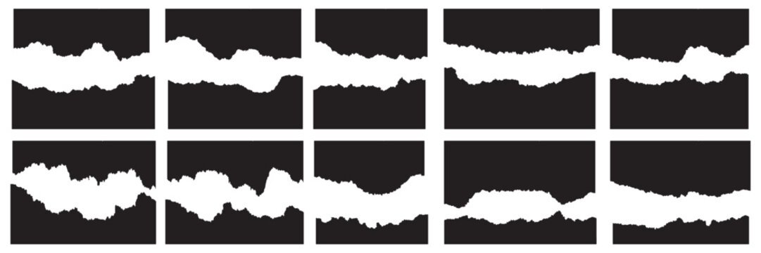 Set of ripped paper, jagged border, torn sheets paper top, collection of torn, Paper torn strip stroke with cut stuck edges vector illustration, Set of white headline band. background illustration.