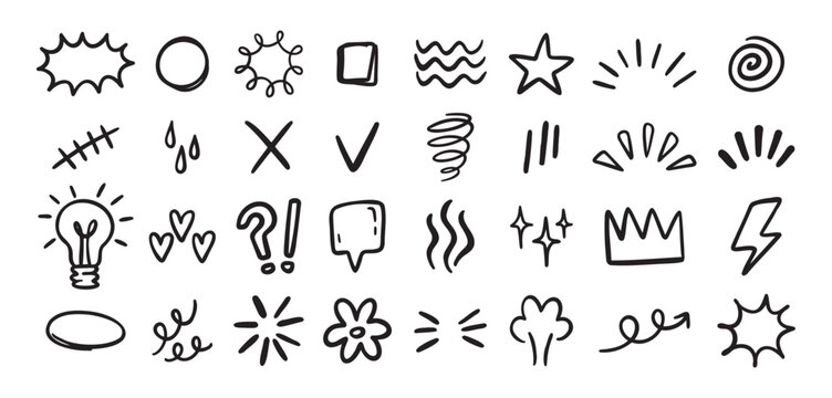 Expression sign hand drawn doodle set for concept design. Expression elements isolated on white background.