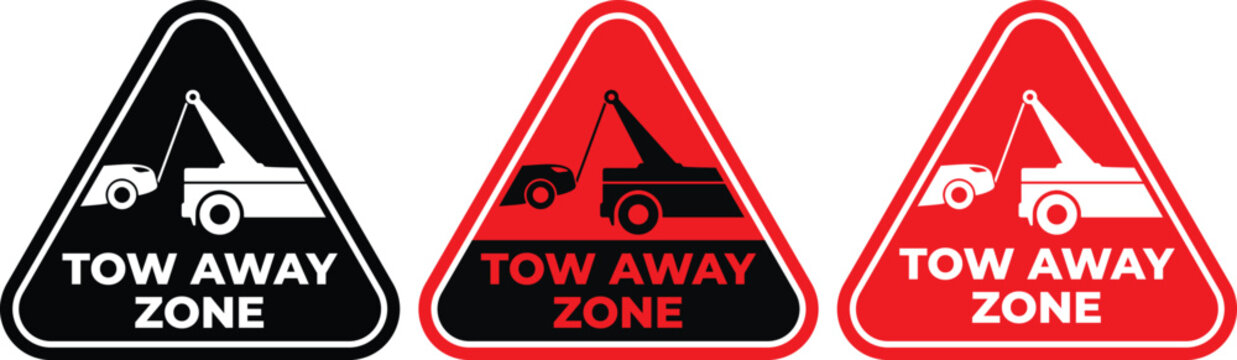 Tow Away Warning Signs Set &ndash; No Parking Towing Enforced Triangle Icons