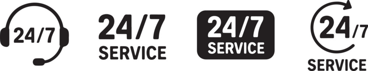 Customer Support Service 24-7 Icon Set Vector Illustration