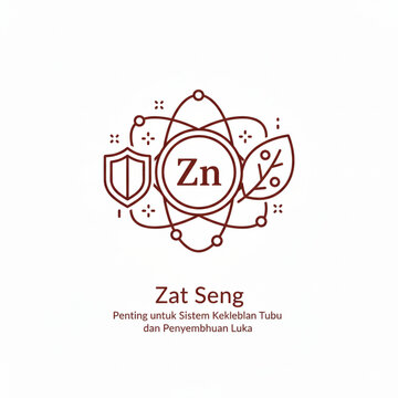zat seng chemical element icon, essential trace mineral for human body, minimal line art vector style.