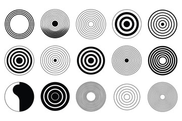 Concentric Circles Abstract Patterns Collection Geometric Shapes Black and White Design Elements