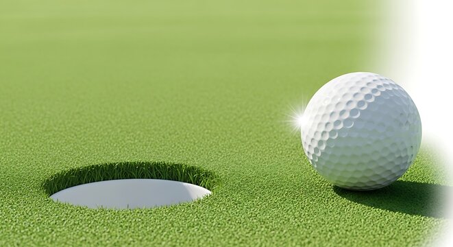 Golf ball approaching hole on well maintained green grass surface