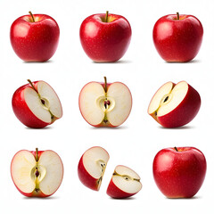 Collection of red apples in various sliced and whole forms