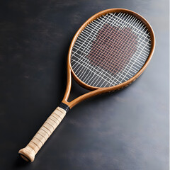 Classic tennis racket on dark background