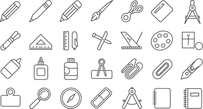 Stationery and Office Supplies Icon Set Vector Illustration