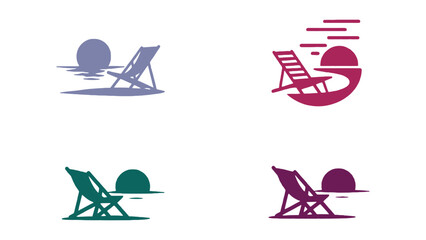 Obraz premium A beach chair silhouette icon illustration with a vibrant sunset