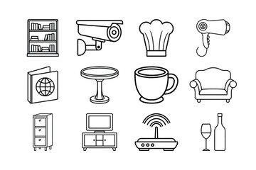 Minimalist Household Furniture and Office Lifestyle Line Art Icon Set - Scalable and Editable Vector Illustration
