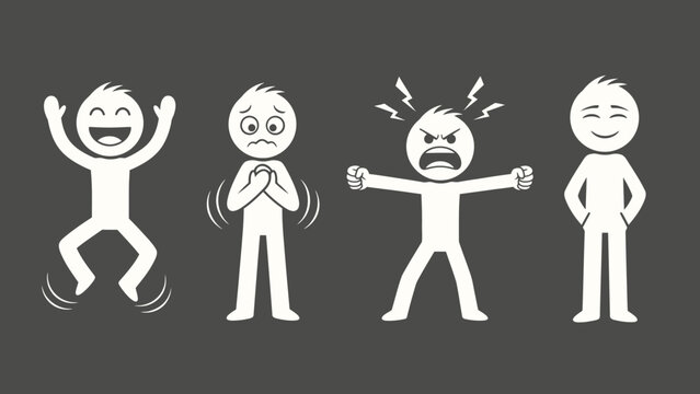 Cartoon Characters Showing Different Emotions.