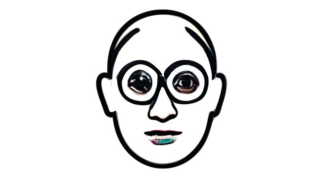 A whimsical cartoon character with oversized circular eyes and glasses
