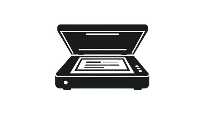 A sleek black laptop-style document scanner with an open lid and a document inside