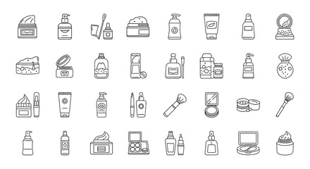 Fototapeta premium Collection of skincare and cosmetic product line art icons displayed