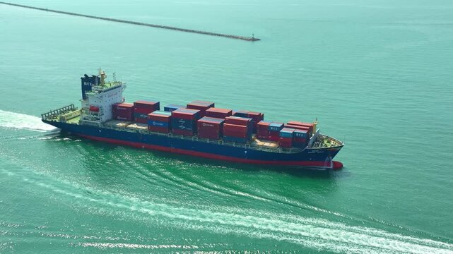 4 February 2025 Thailand Aerial view of the container shipping system international transportation Export-import business, logistics, transportation industry concepts