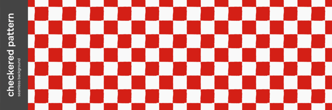 Red checkered pattern. Grunge  squares seamless print. Plaid background