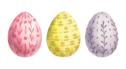 Set of watercolor illustrations with Easter eggs. Easter-themed illustration is perfect for cards, stickers and design. © Anna Bastron
