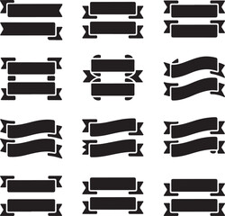 Ribbon set. Tape blank black glyph collection, decorative silhouette icons. Vintage outline design, ribbons sign style. Web icon kit of text banner tapes. Isolated vector illustration