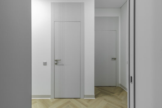 Modern Grey Interior Doors with Vertical Grooves